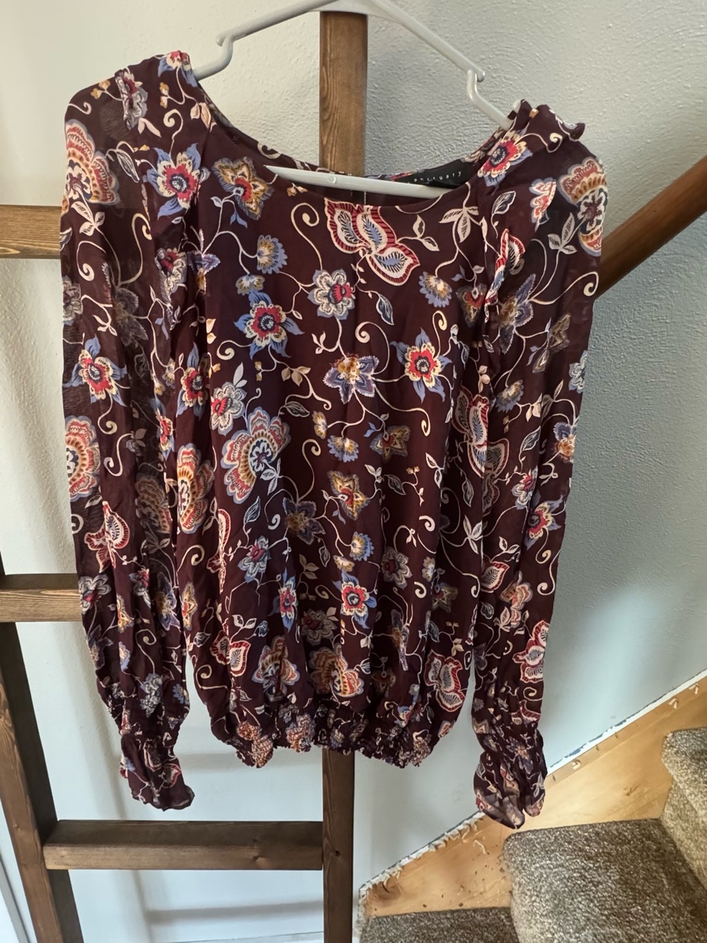 Sanctuary Maroon Floral Peasant Blouse